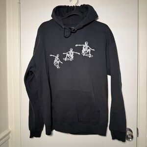Artist Union Clothing Co. Black Hoodie with White Skate Skeleton Motif Large